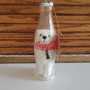 COCA COLA COKE ORNAMENT BOTTLE STUFFED BEAR HOLIDAY CHRISTMAS